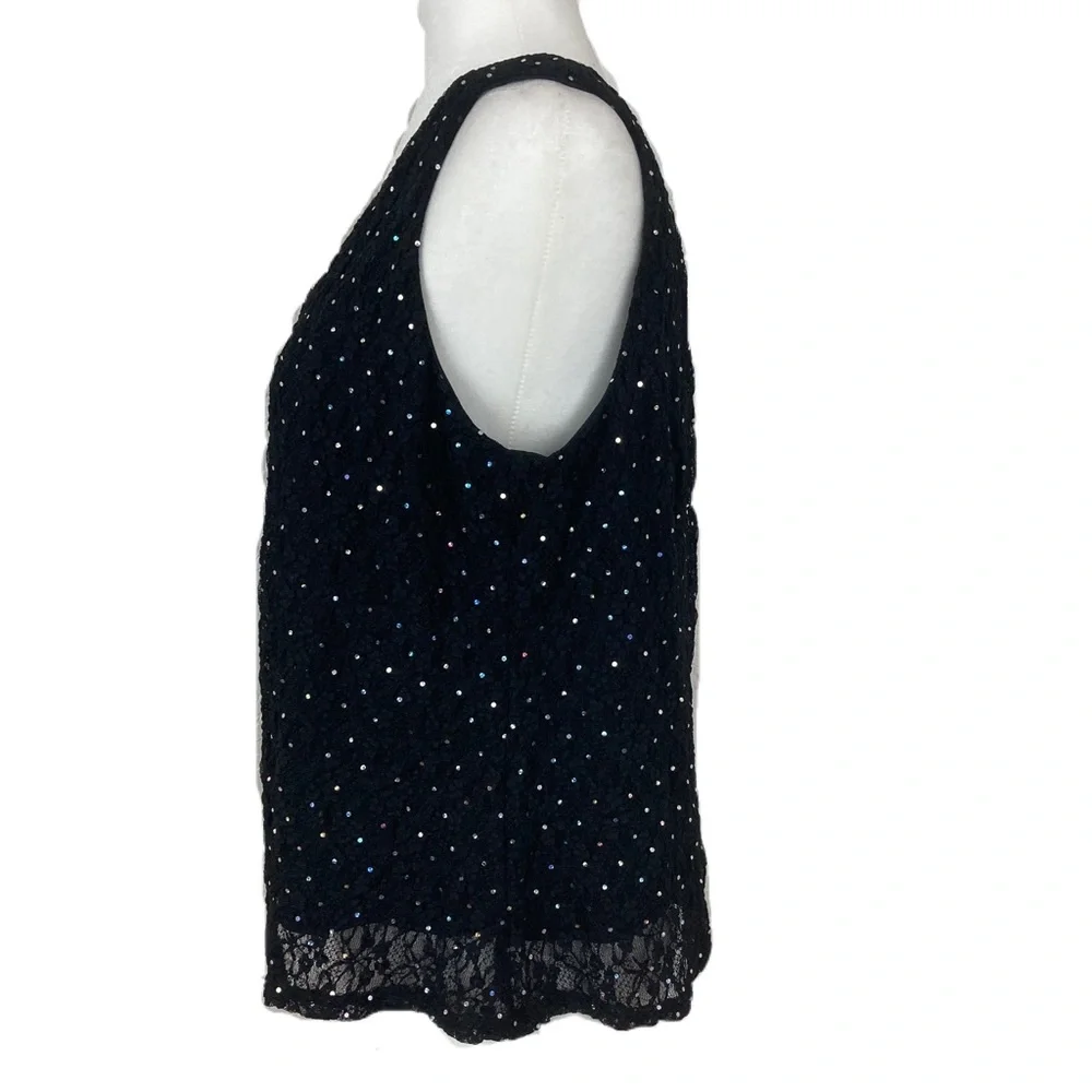 R&M Richards VTG 90s Glam Black Sequin Sleeveless Nylon Blend 16 WP NWOT